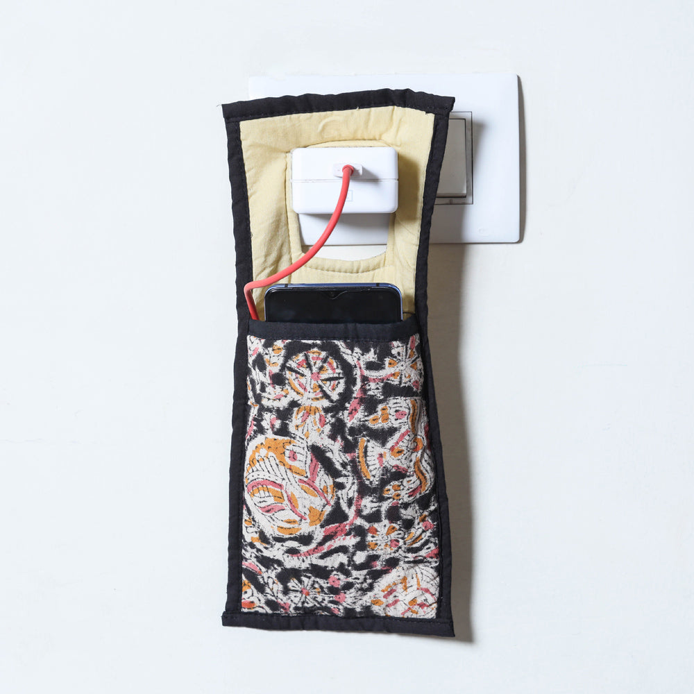 Black Handmade Cotton Fabric Mobile Charging Holder