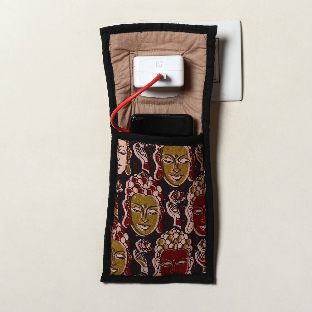 Black Handmade Cotton Fabric Mobile Charging Holder