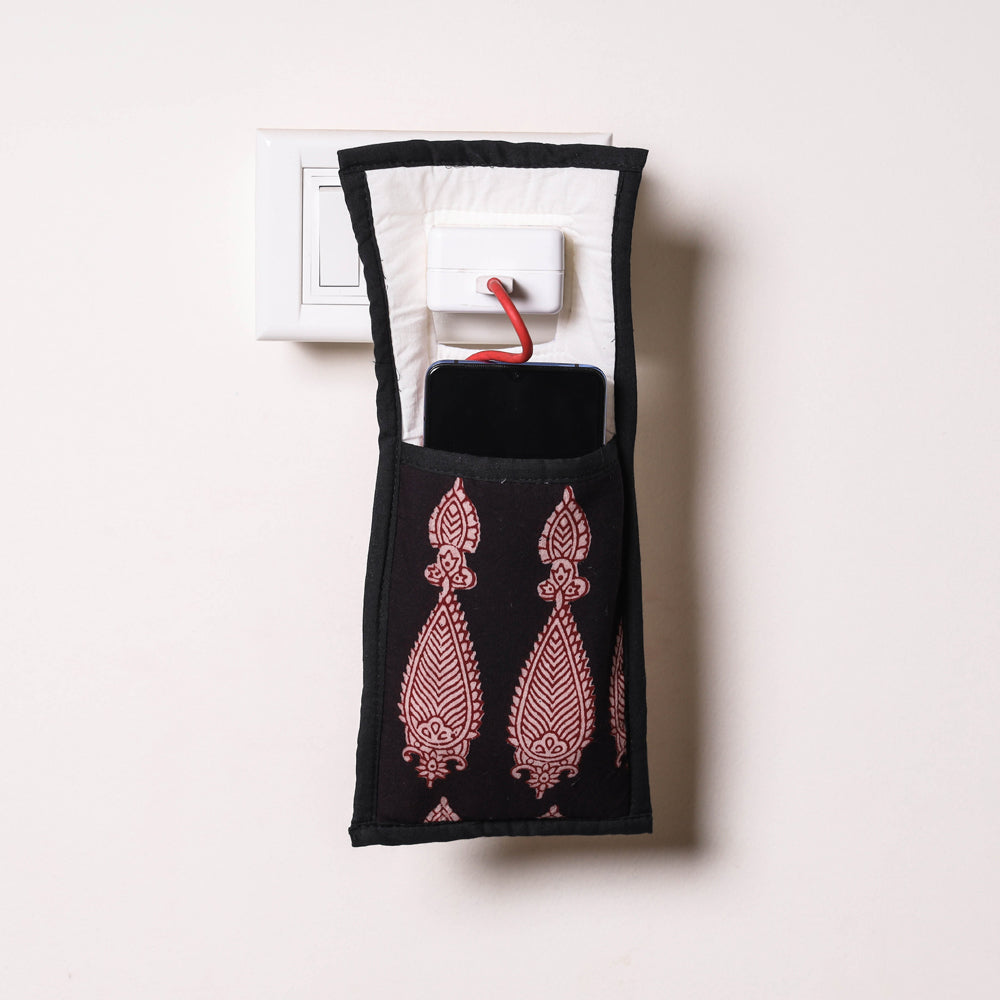 Black Handmade Cotton Fabric Mobile Charging Holder