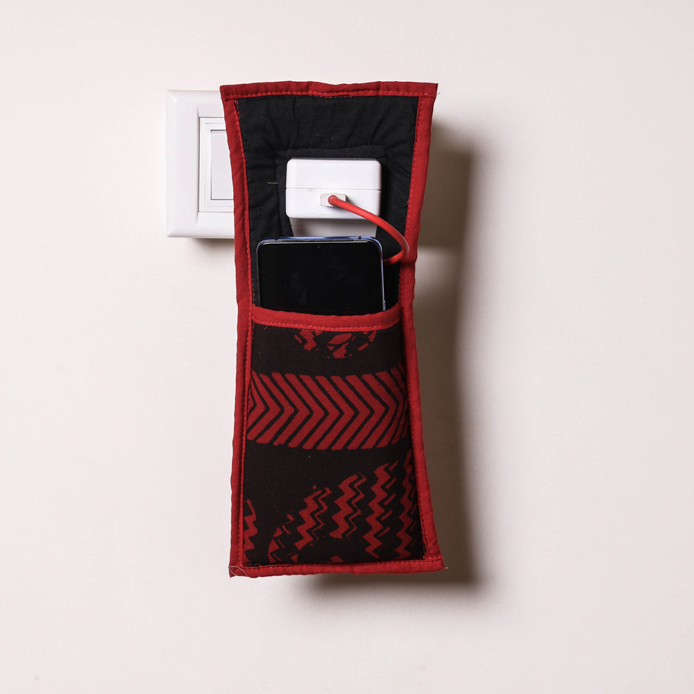 Black Handmade Cotton Fabric Mobile Charging Holder
