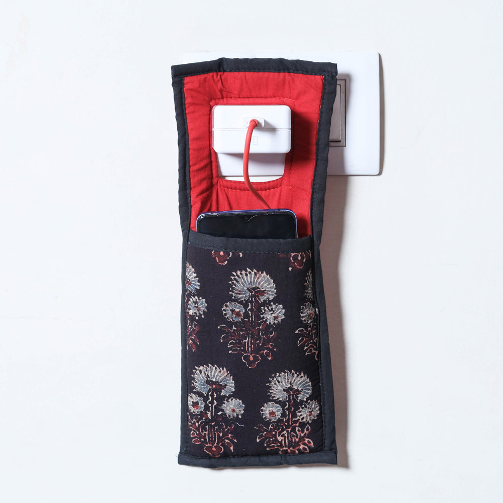 Black Handmade Cotton Fabric Mobile Charging Holder