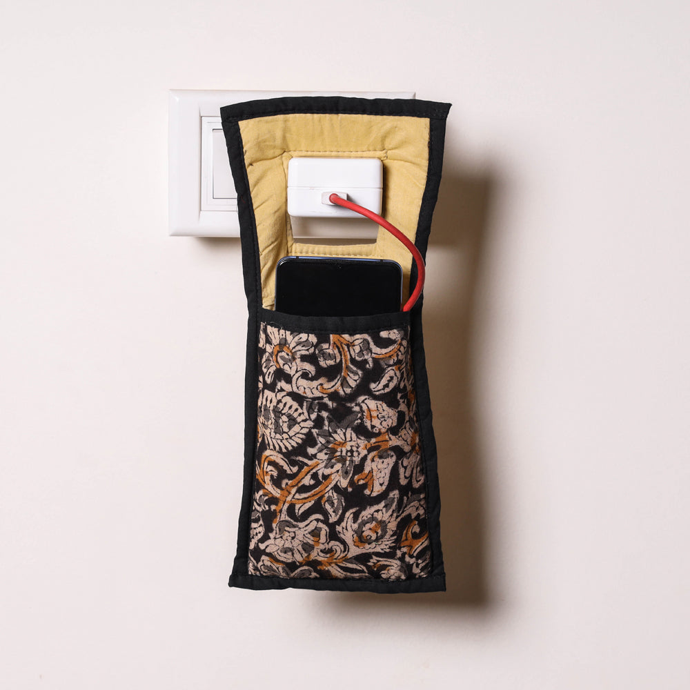 Black Handmade Cotton Fabric Mobile Charging Holder
