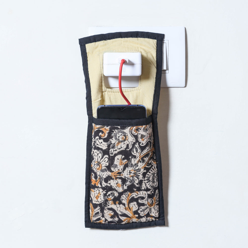 Black Handmade Cotton Fabric Mobile Charging Holder