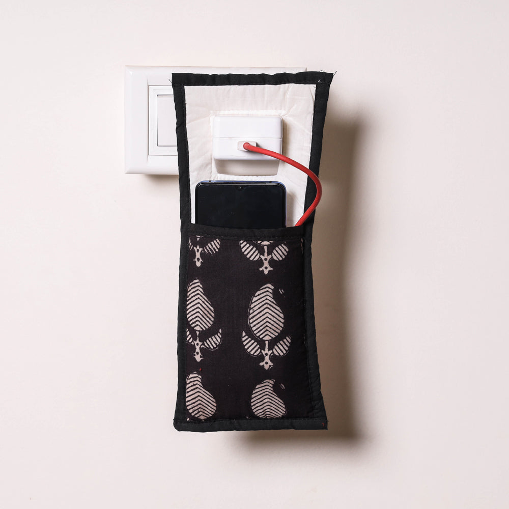 Black Handmade Cotton Fabric Mobile Charging Holder