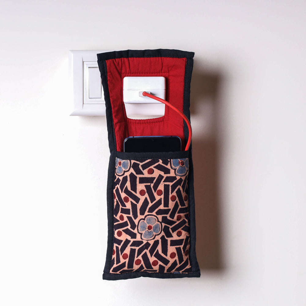 Black Handmade Cotton Fabric Mobile Charging Holder