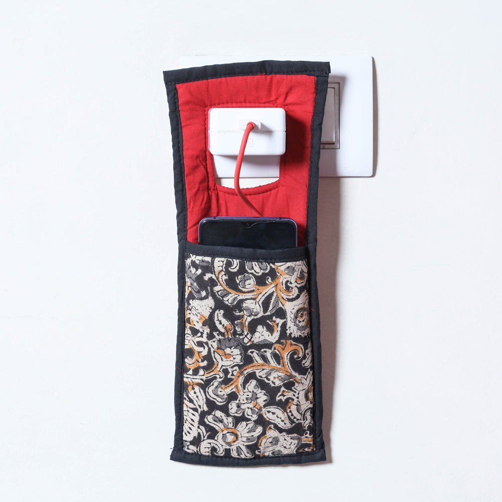 Black Handmade Cotton Fabric Mobile Charging Holder