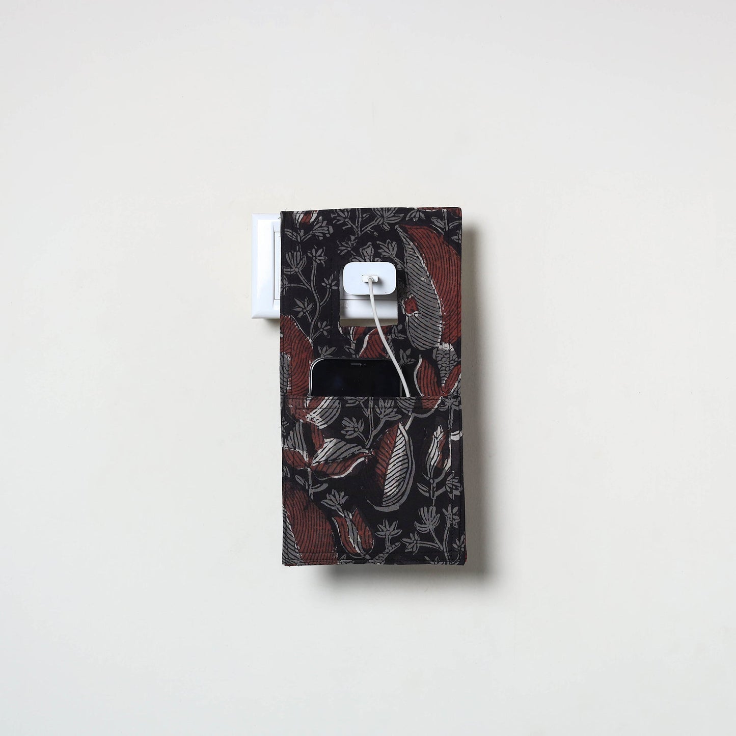 Black Handmade Cotton Mobile Charging Holder