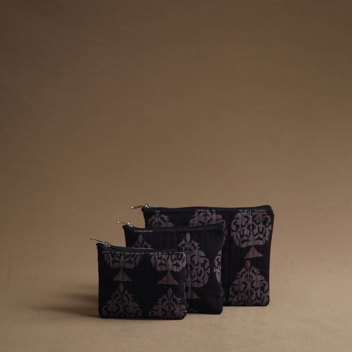 Black - handmade cotton multipurpose utility pouches (set