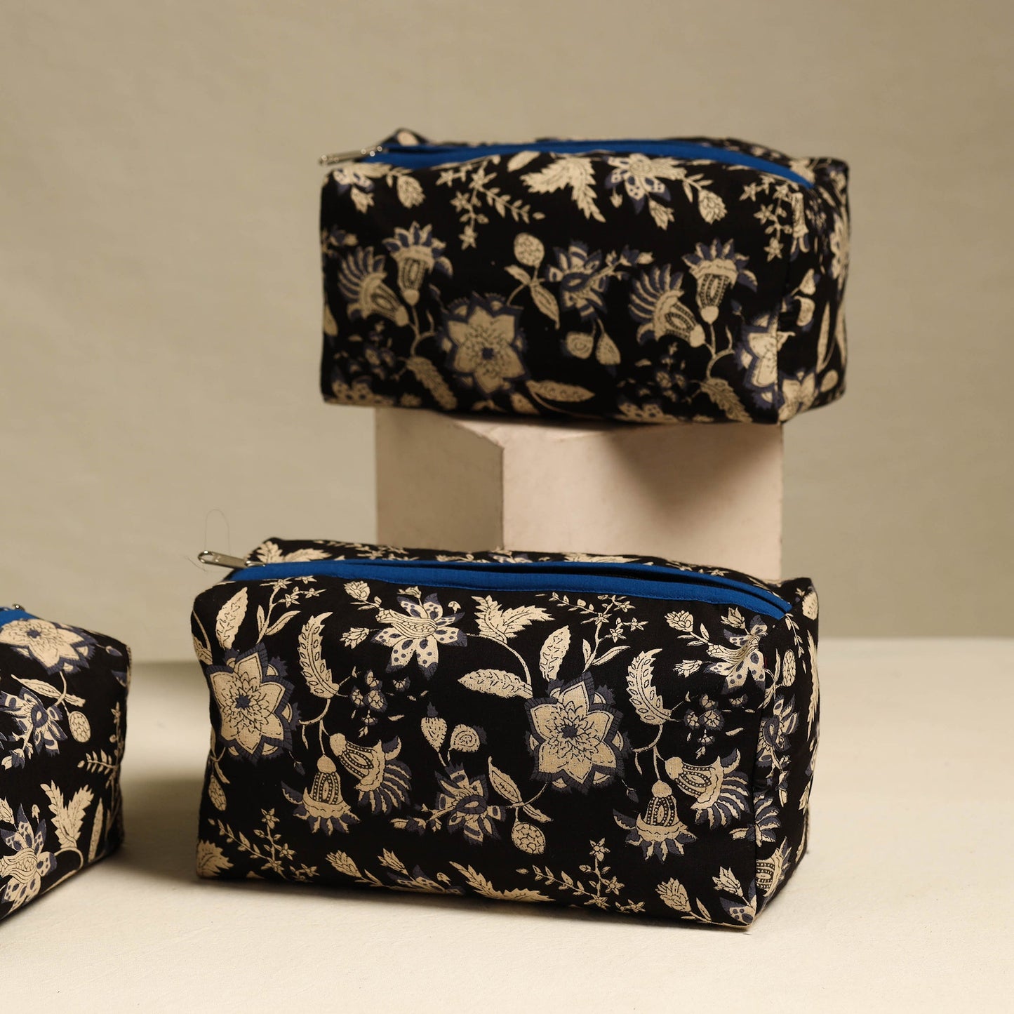 Black Handmade Cotton Toiletry Bags (Set of 3)