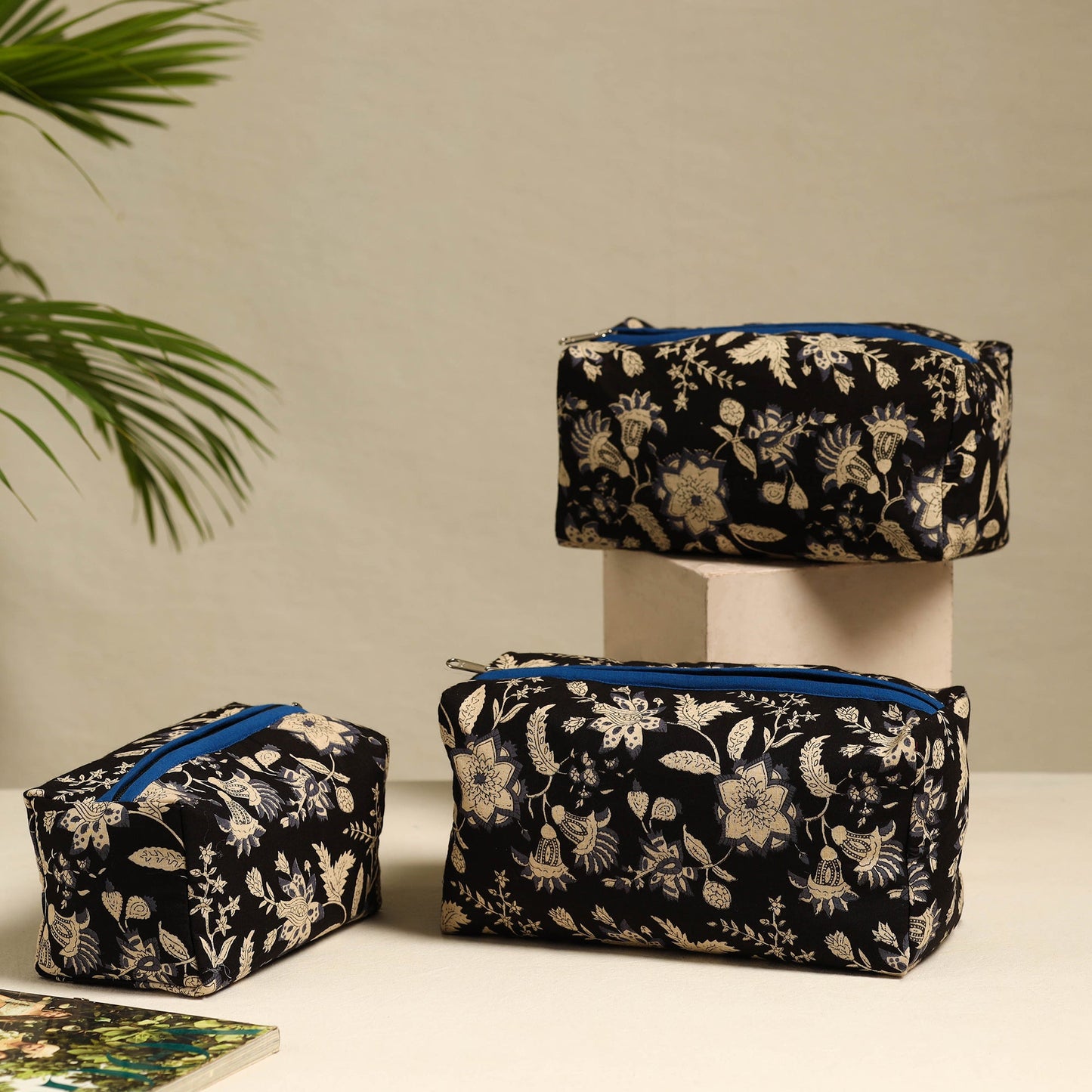 Black Handmade Cotton Toiletry Bags (Set of 3)