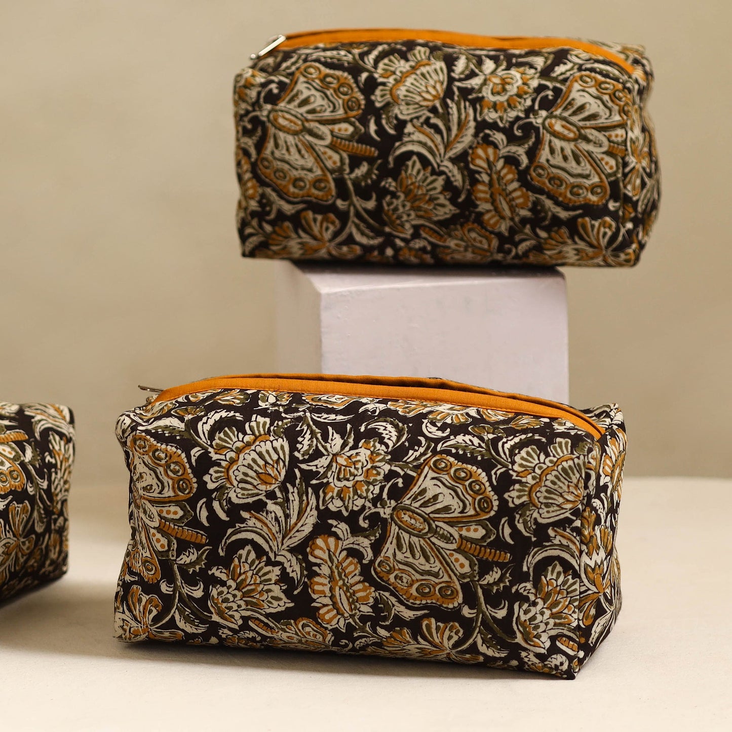 Black Handmade Cotton Toiletry Bags (Set of 3)