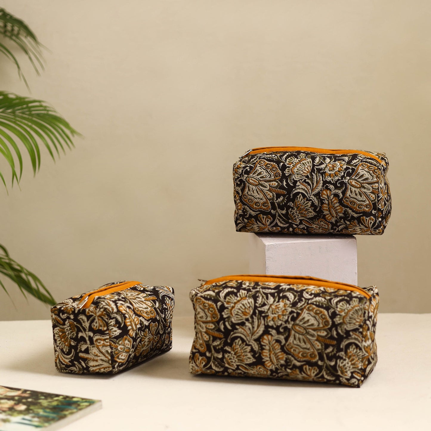 Black Handmade Cotton Toiletry Bags (Set of 3)