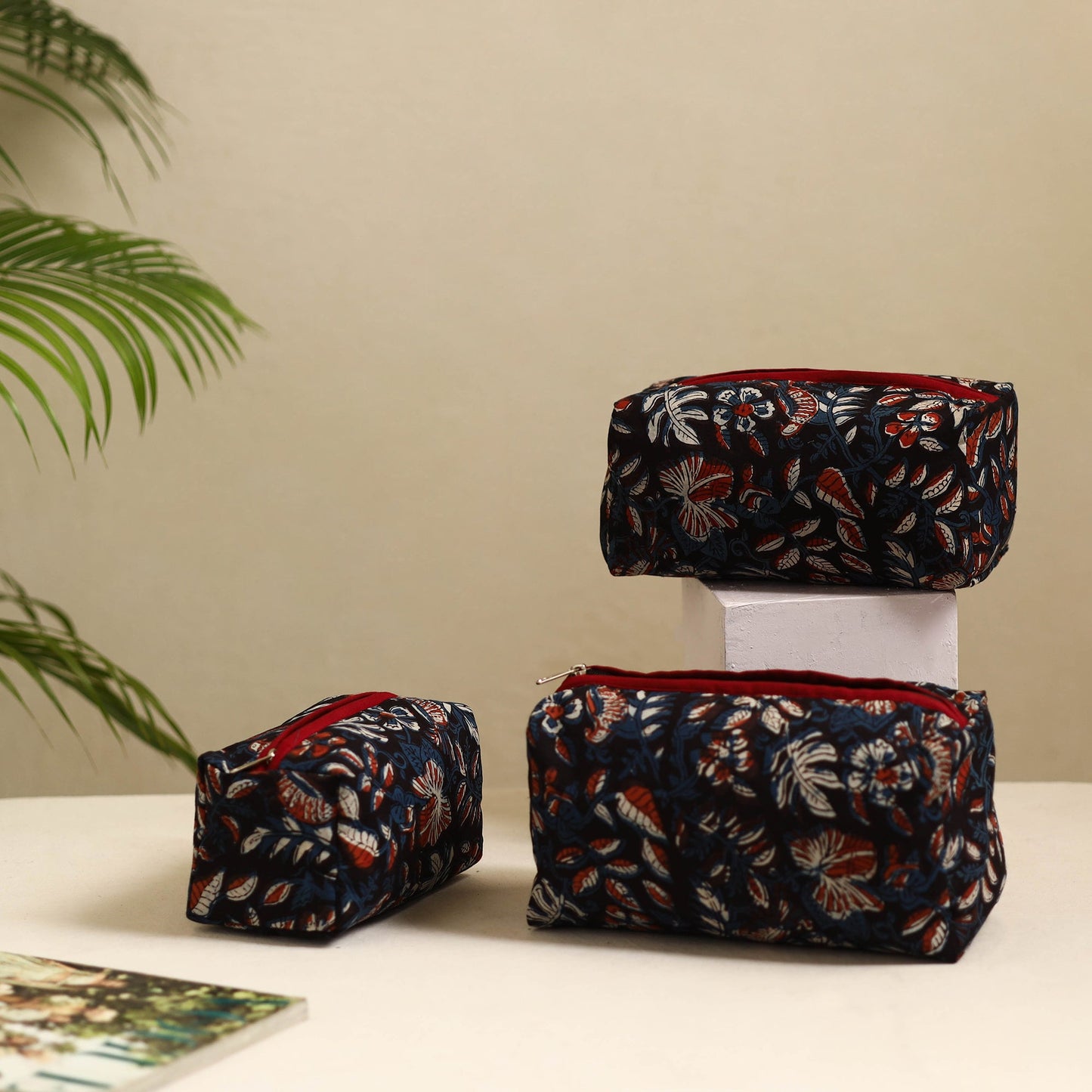Black Handmade Cotton Toiletry Bags (Set of 3)