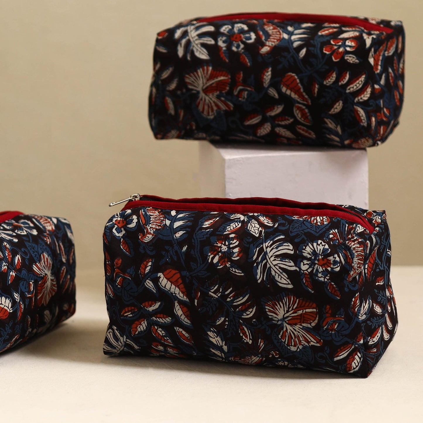 Black Handmade Cotton Toiletry Bags (Set of 3)