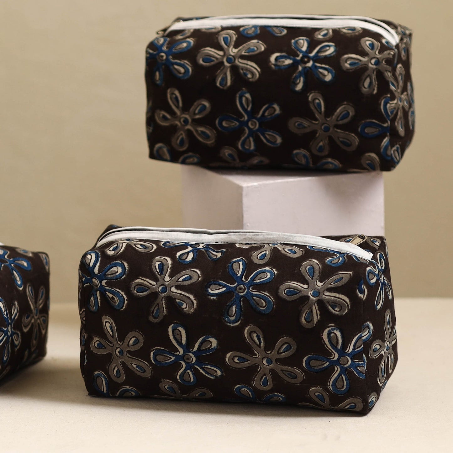 Black Handmade Cotton Toiletry Bags (Set of 3)