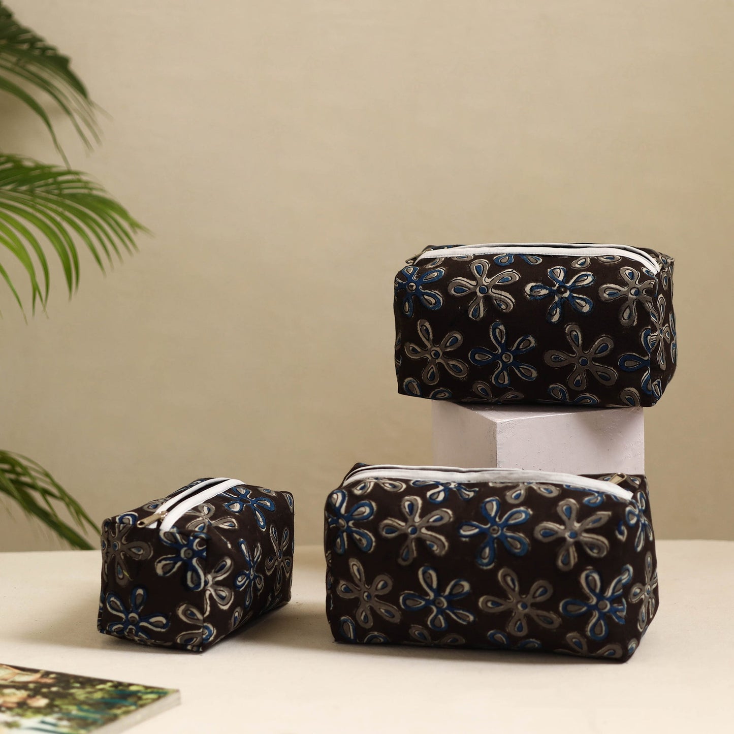 Black Handmade Cotton Toiletry Bags (Set of 3)