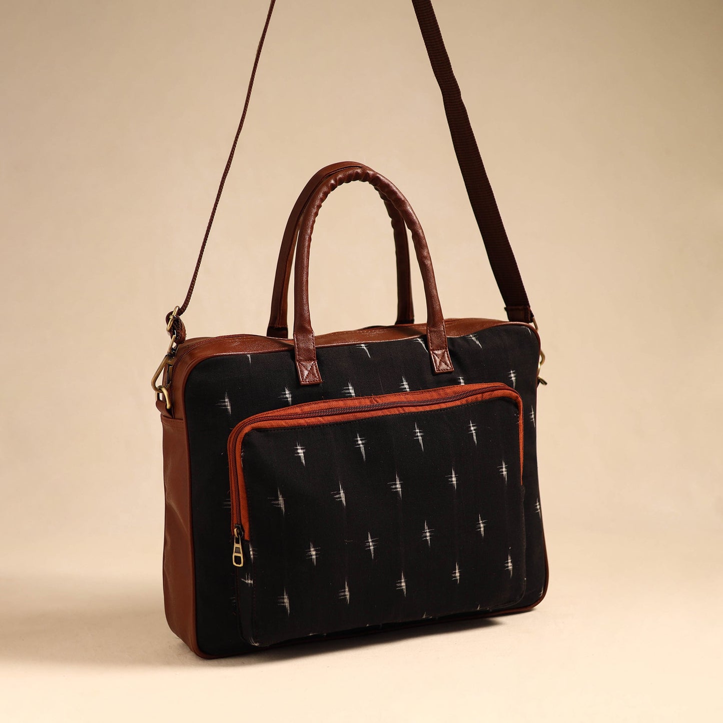 Black Handmade Pochampally Ikat Laptop Bag