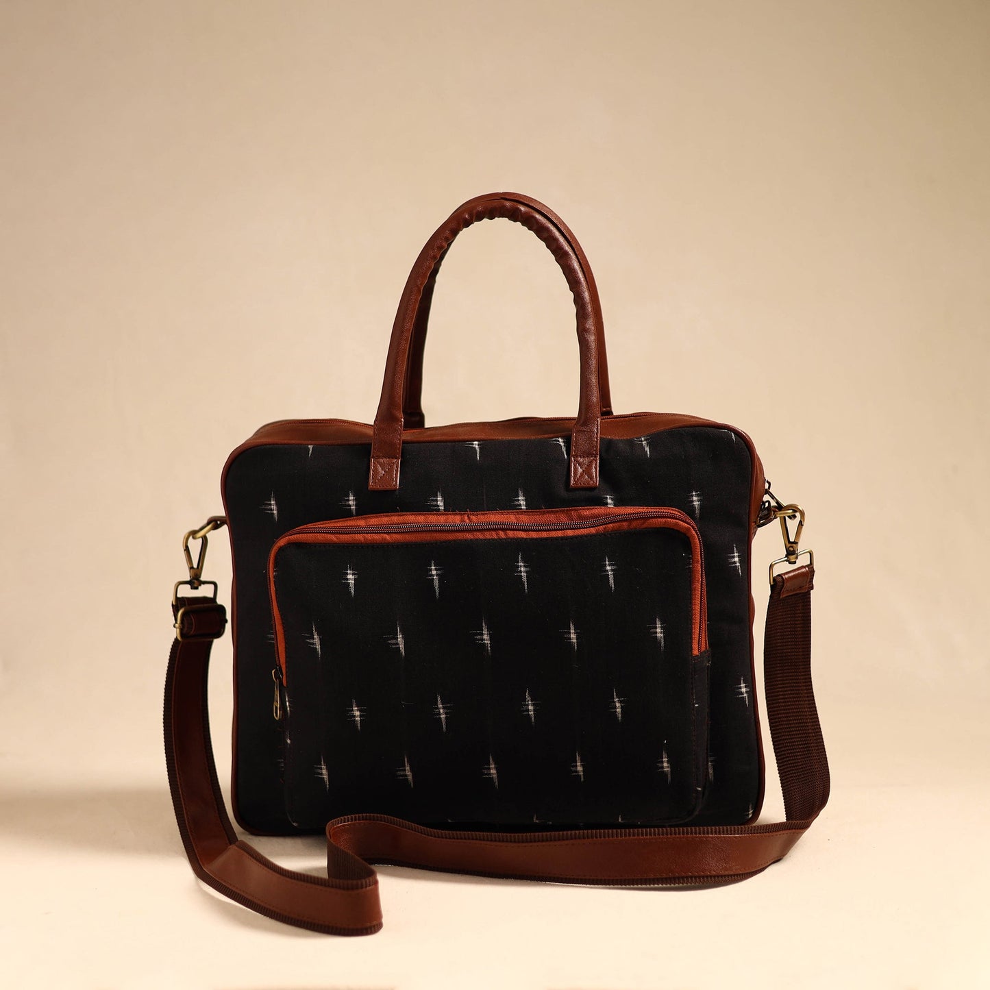 Black Handmade Pochampally Ikat Laptop Bag