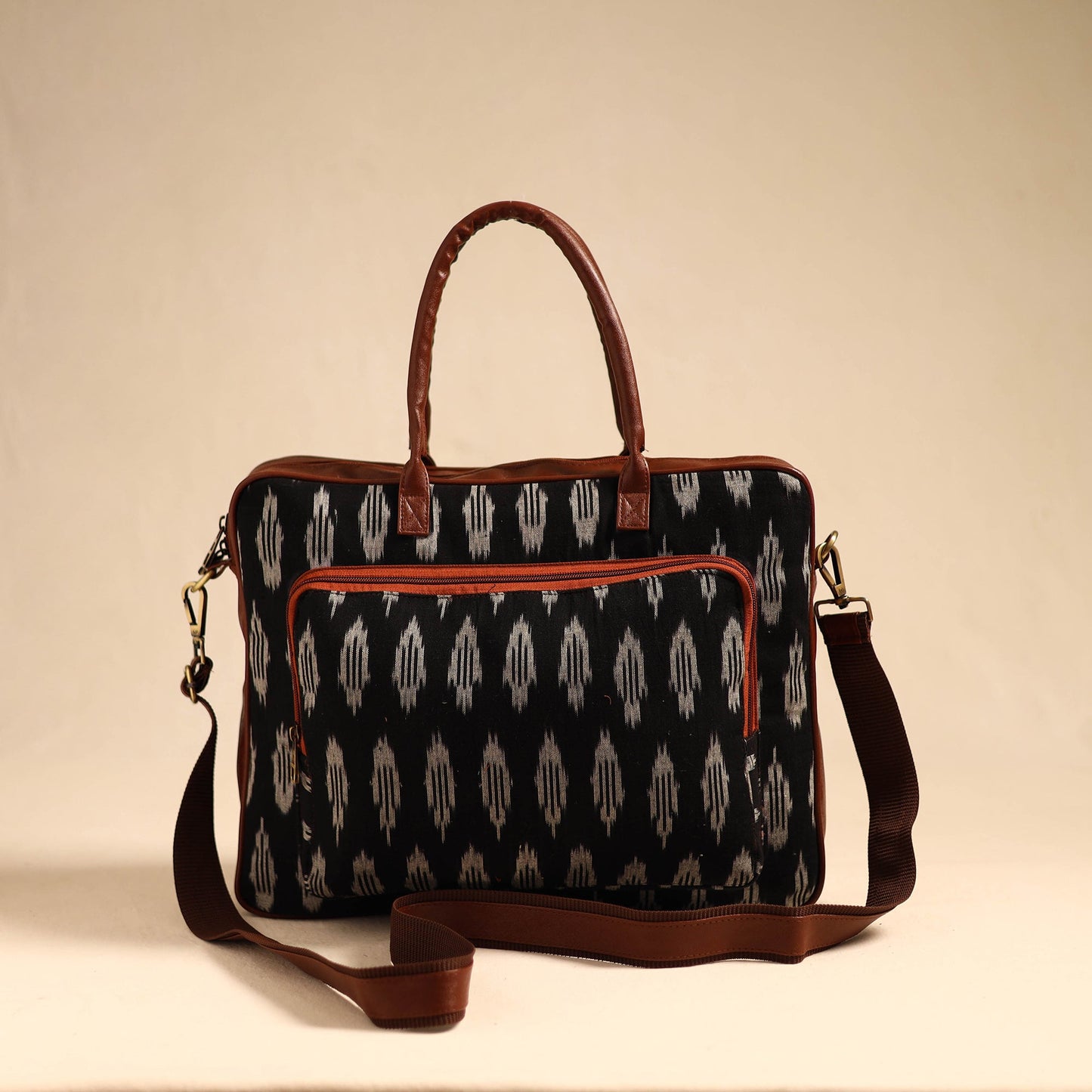 Black Handmade Pochampally Ikat Laptop Bag