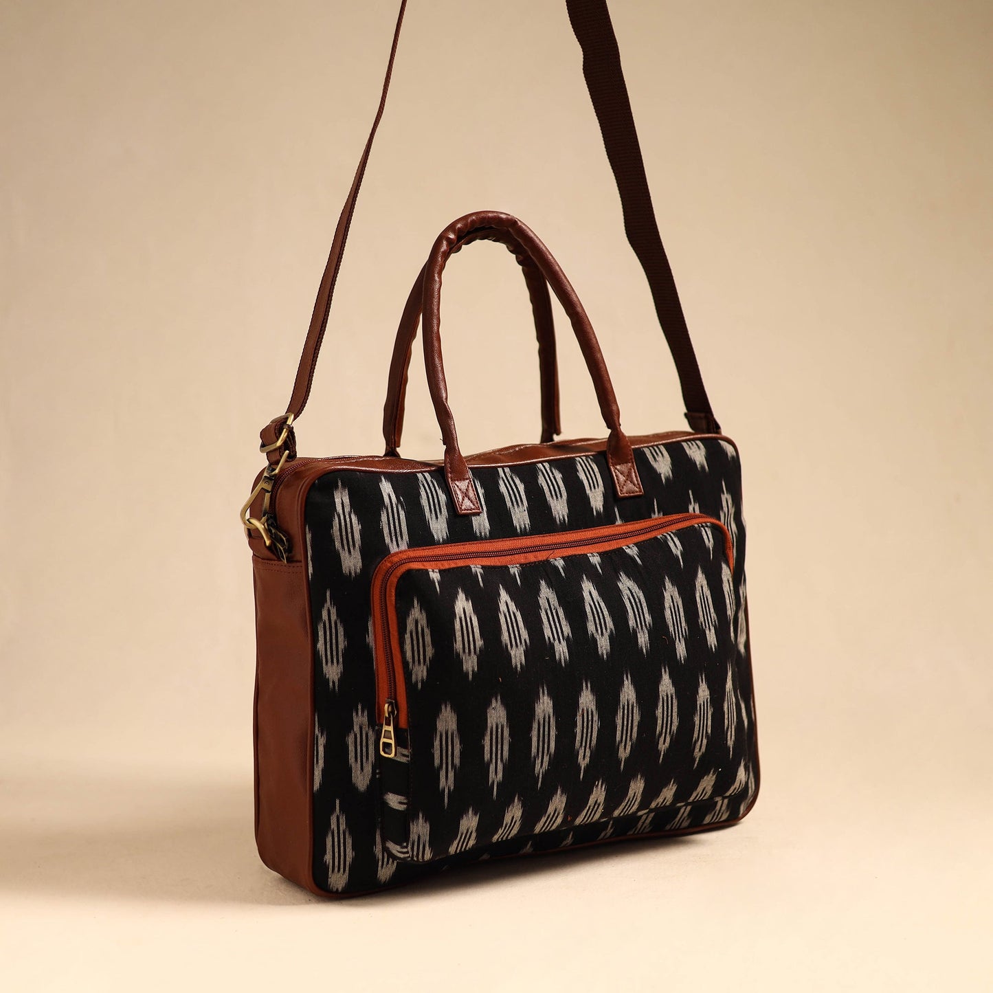 Black Handmade Pochampally Ikat Laptop Bag