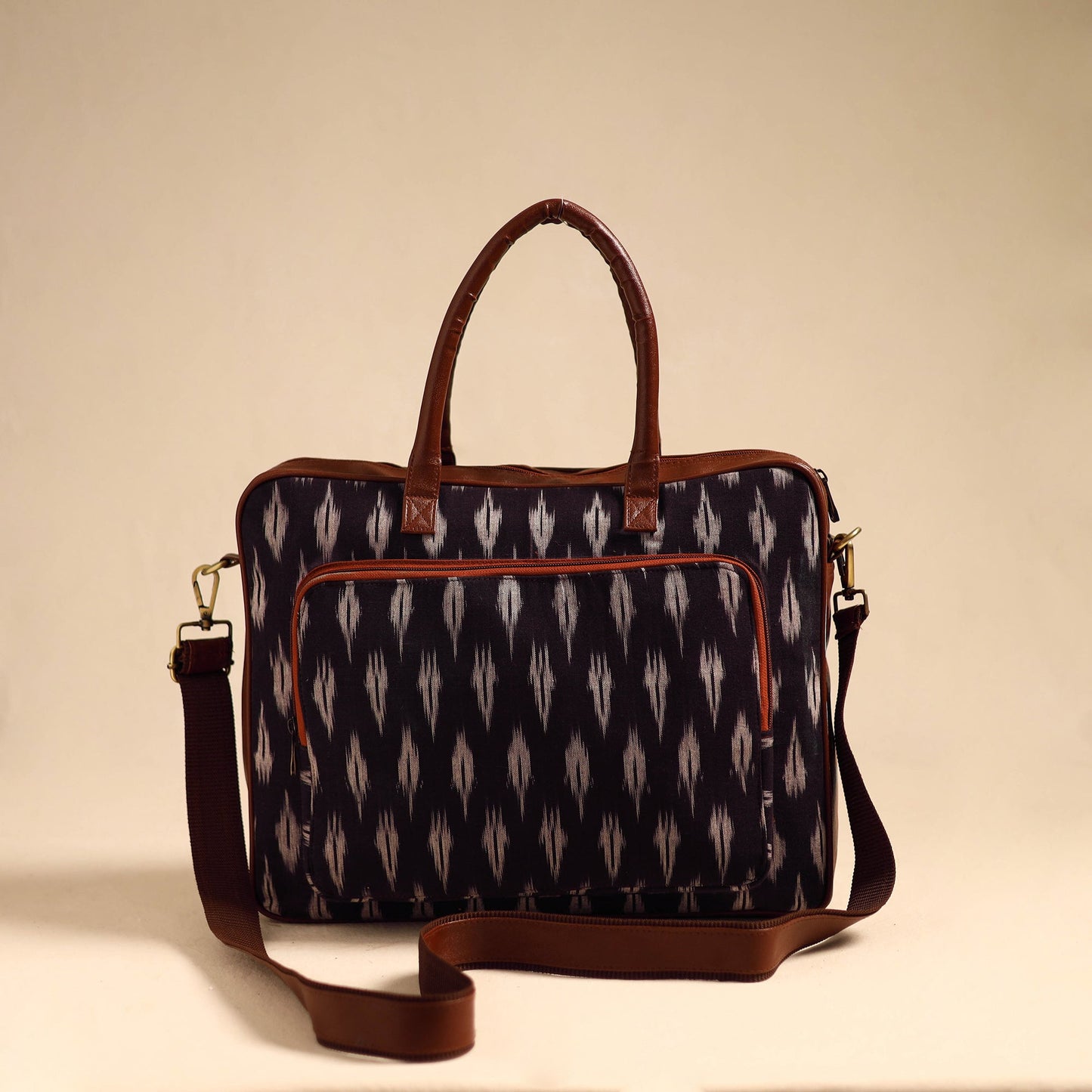 Black Handmade Pochampally Ikat Laptop Bag