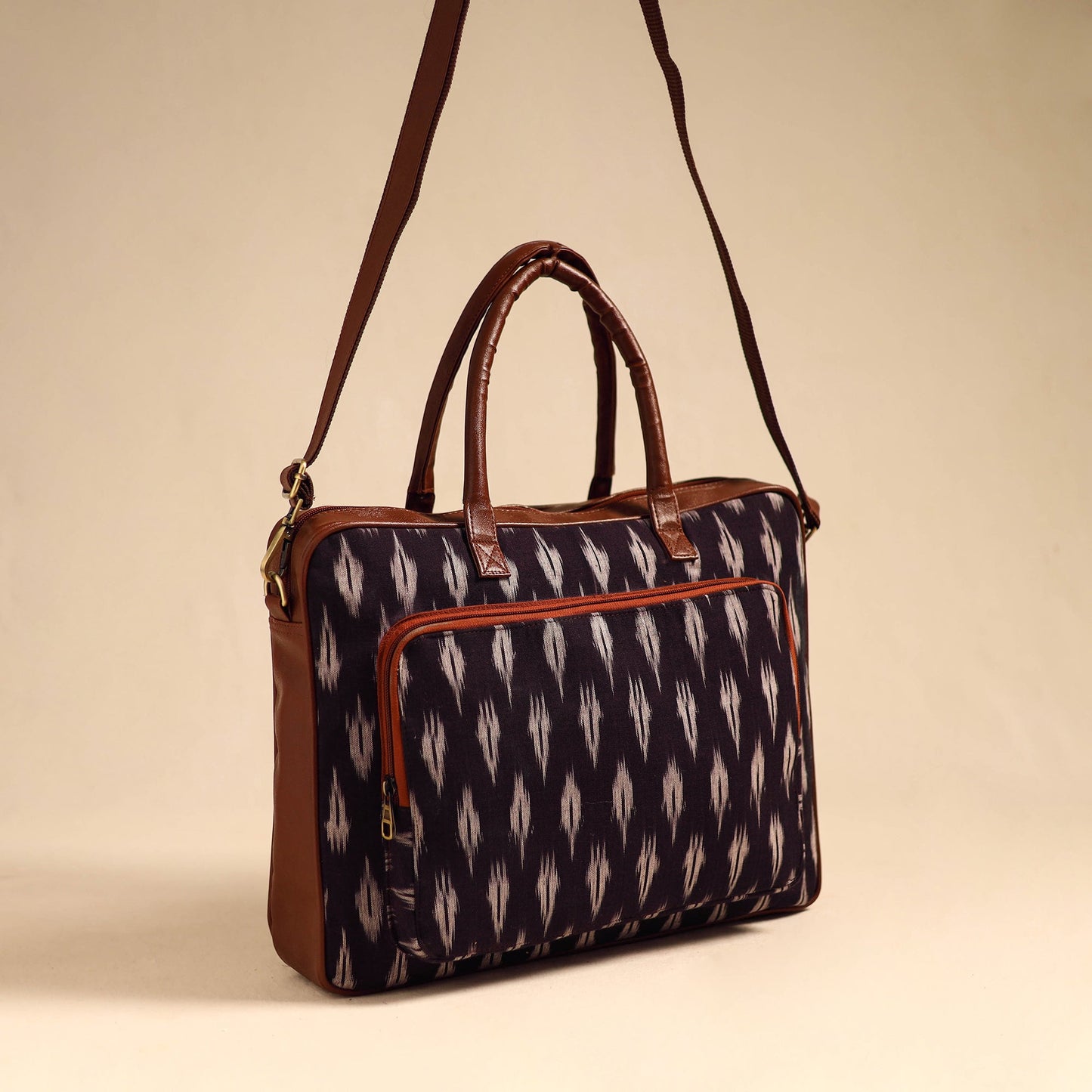 Black Handmade Pochampally Ikat Laptop Bag
