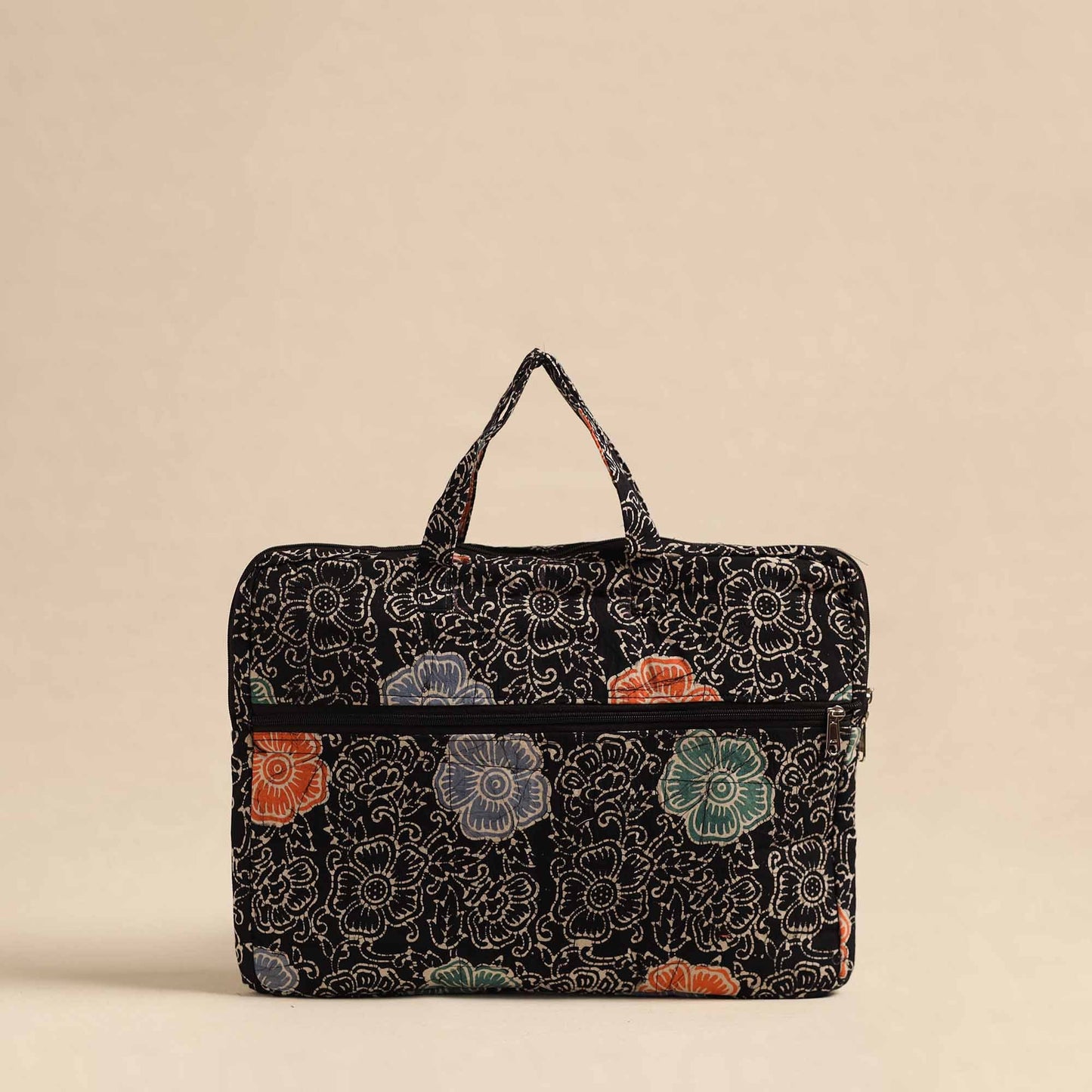 Black Handmade Quilted Cotton Laptop Bag