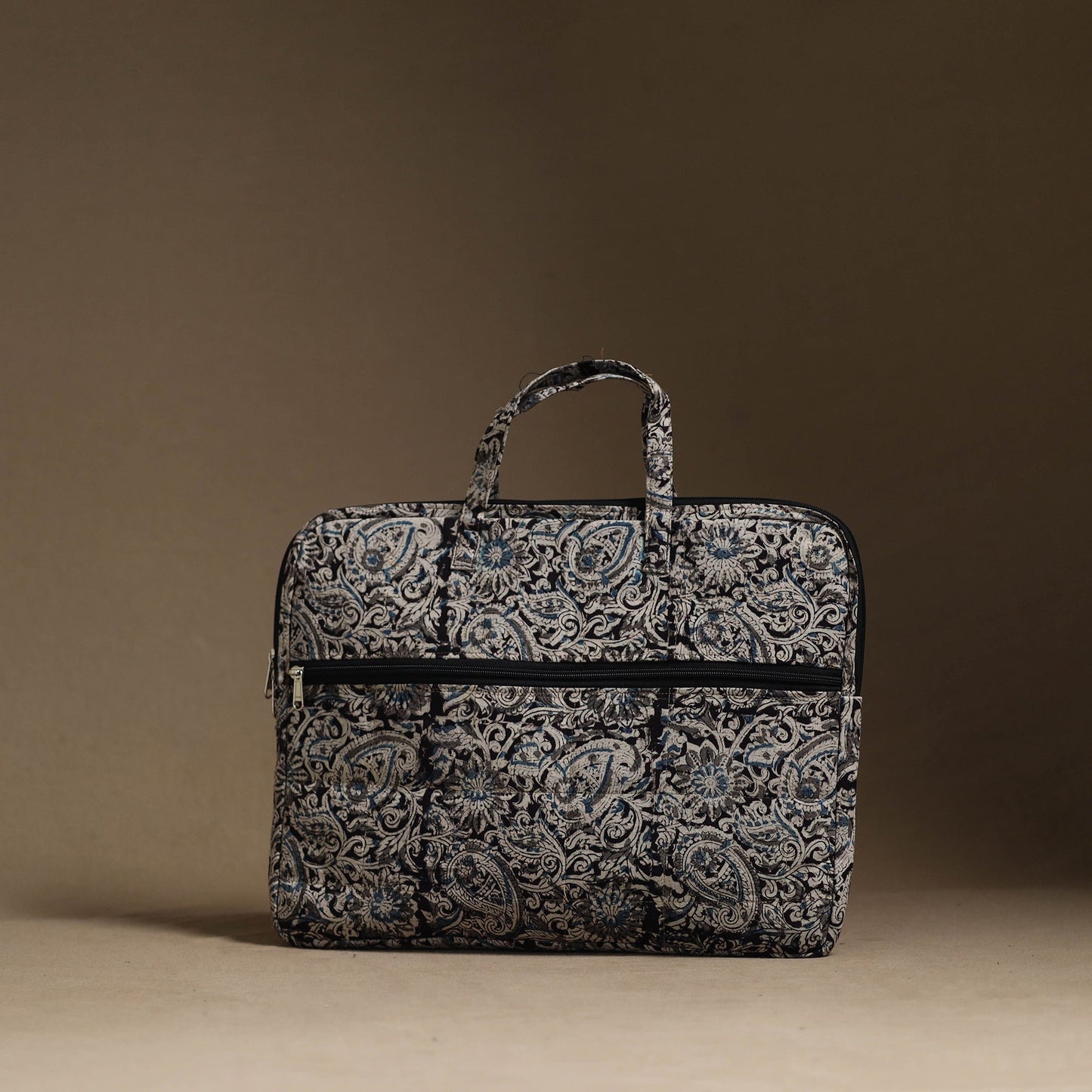 Black Handmade Quilted Cotton Laptop Bag (13 x 16 in)