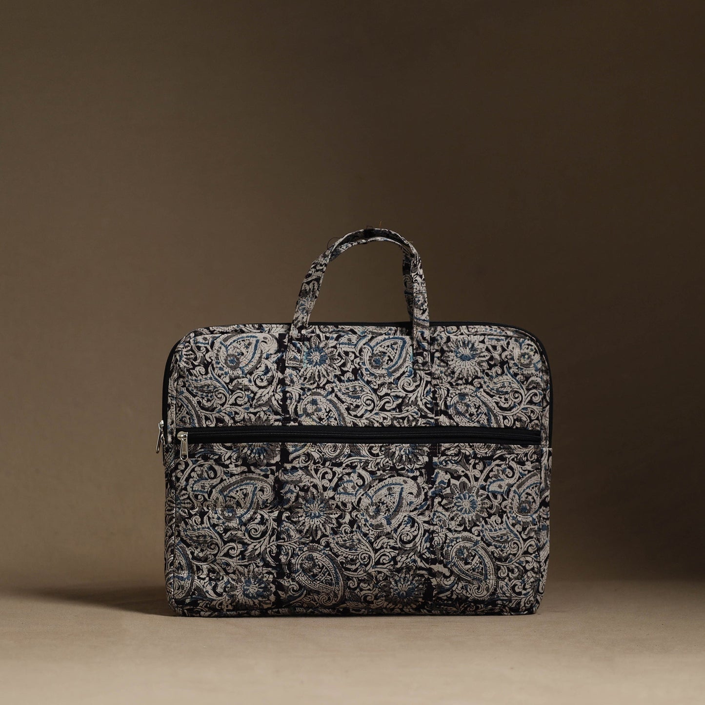Black Handmade Quilted Cotton Laptop Bag (13 x 16 in)
