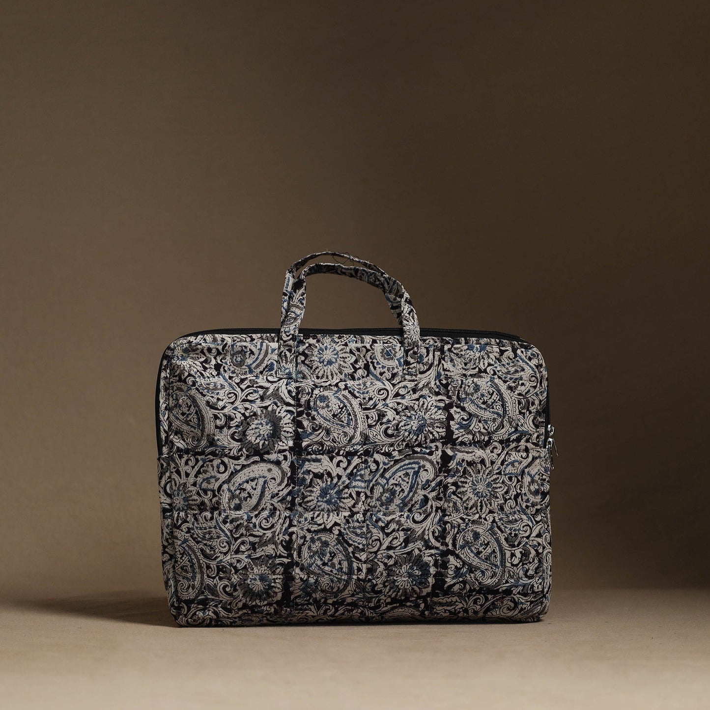 Black Handmade Quilted Cotton Laptop Bag (13 x 16 in)
