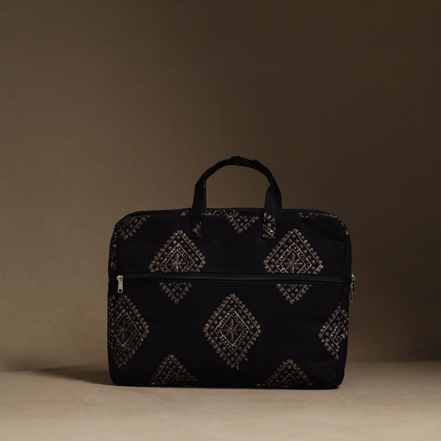 Black Handmade Quilted Cotton Laptop Bag (13 x 16 in)