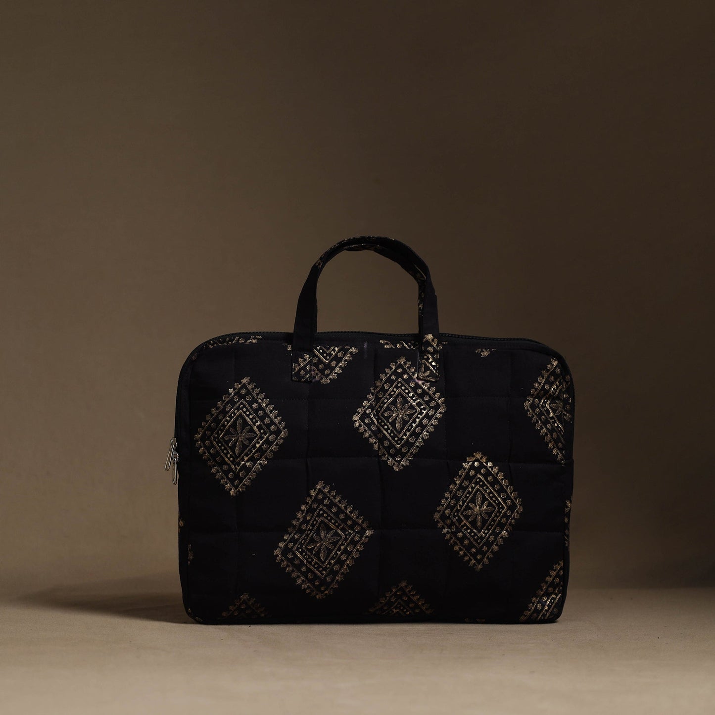 Black Handmade Quilted Cotton Laptop Bag (13 x 16 in)