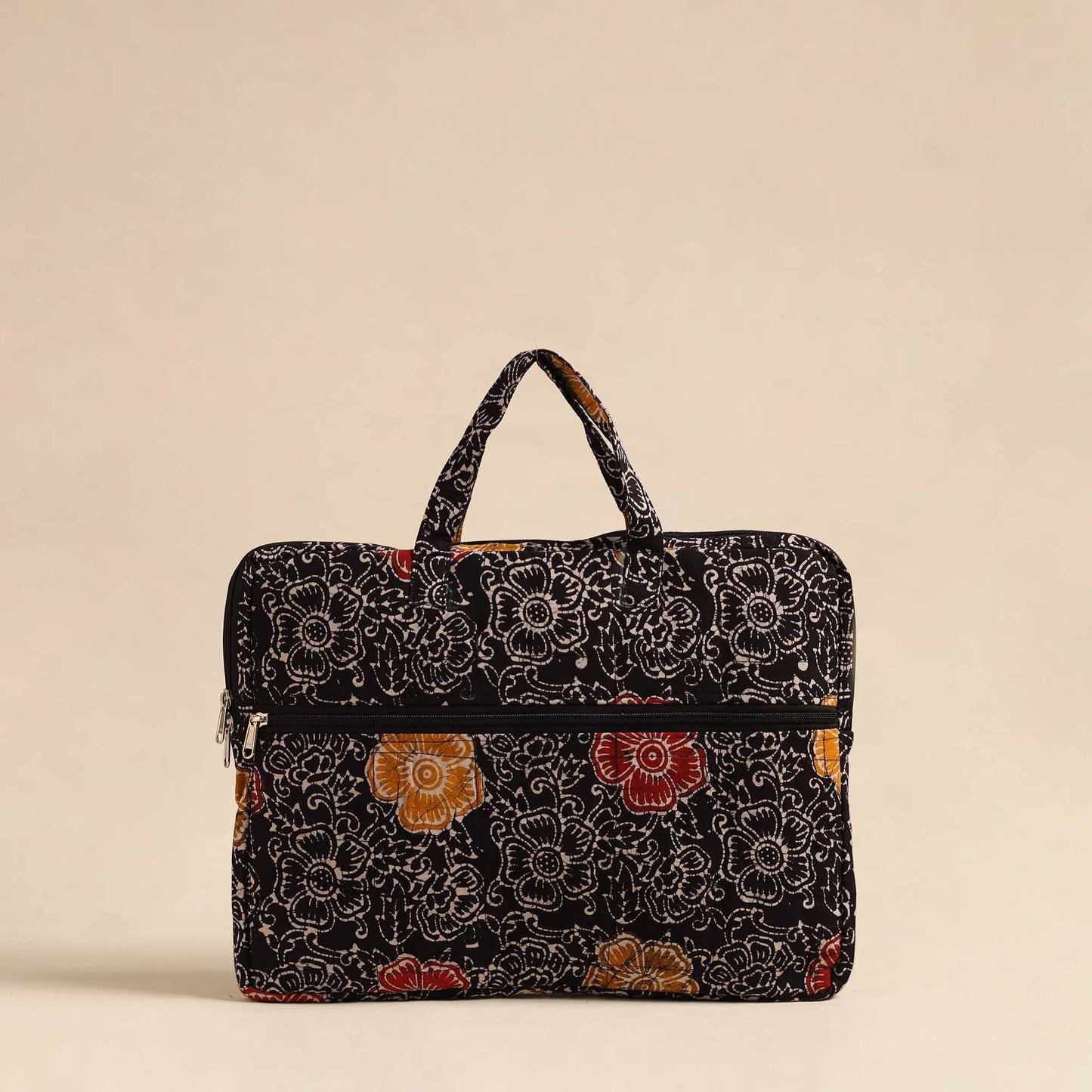 Black Handmade Quilted Cotton Laptop Bag