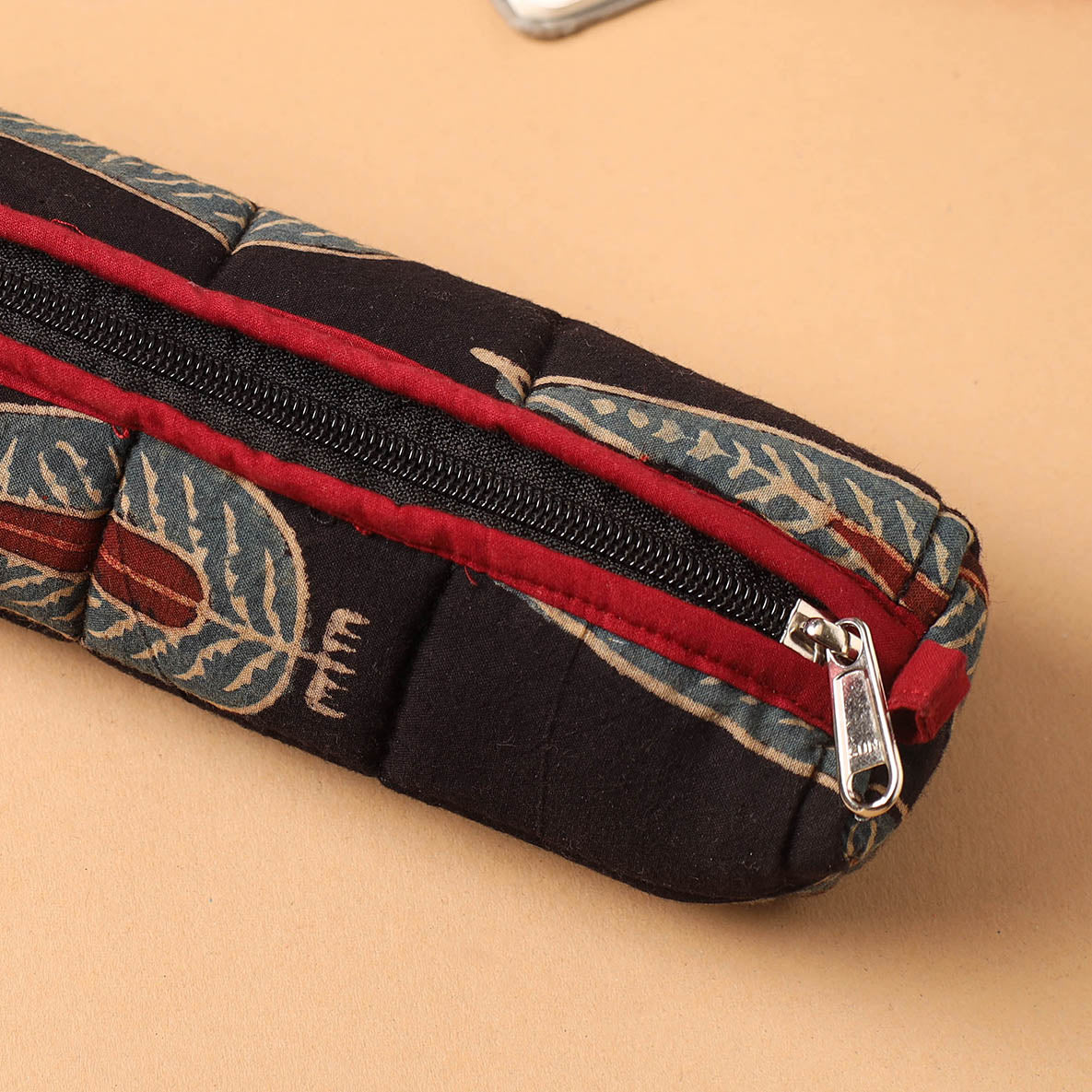 Black Handmade Quilted Cotton Pencil Pouch