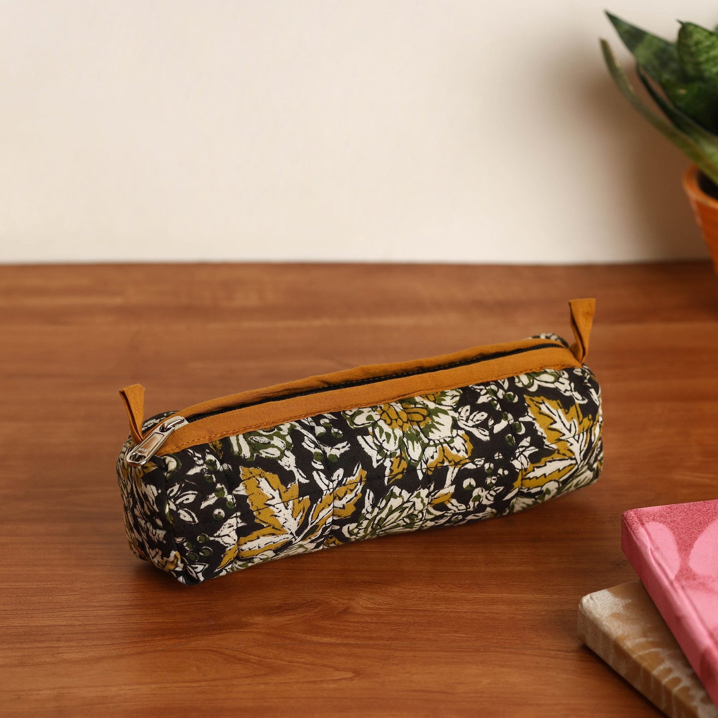 Black Handmade Quilted Cotton Pencil Pouch