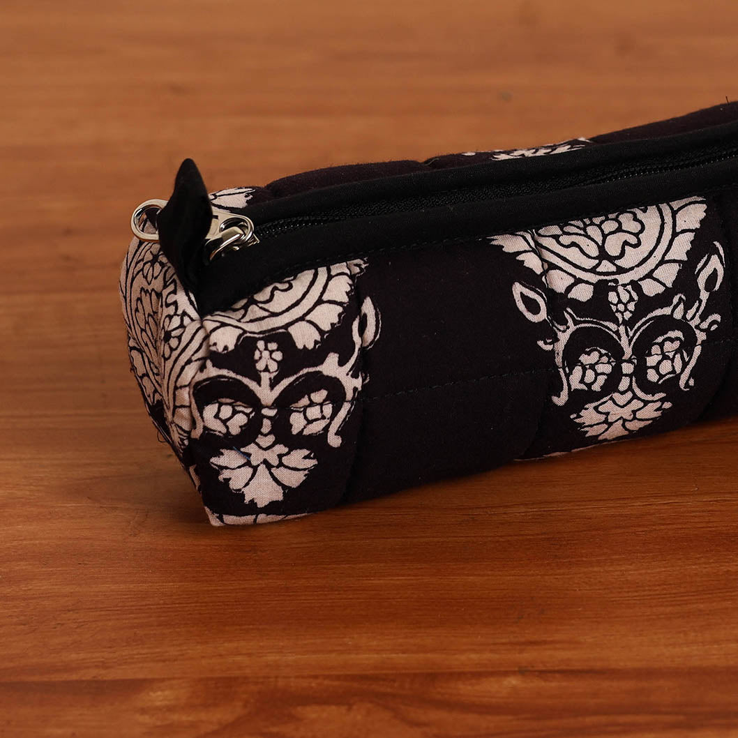 Black Handmade Quilted Cotton Pencil Pouch
