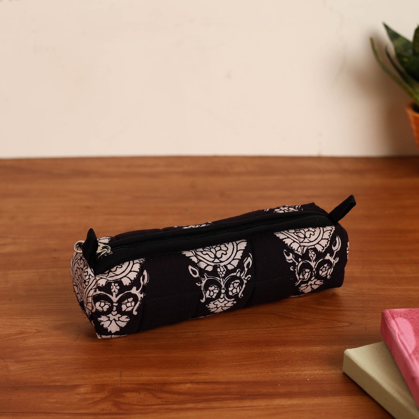 Black Handmade Quilted Cotton Pencil Pouch
