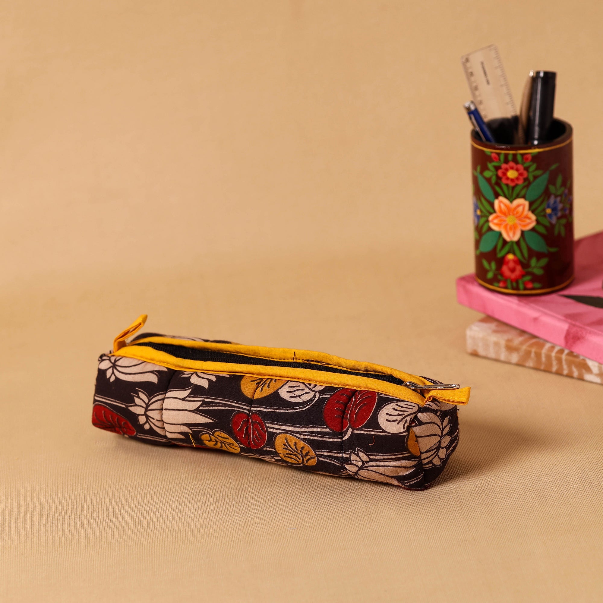 Beige - Handmade Quilted Cotton Pencil Pouch 22