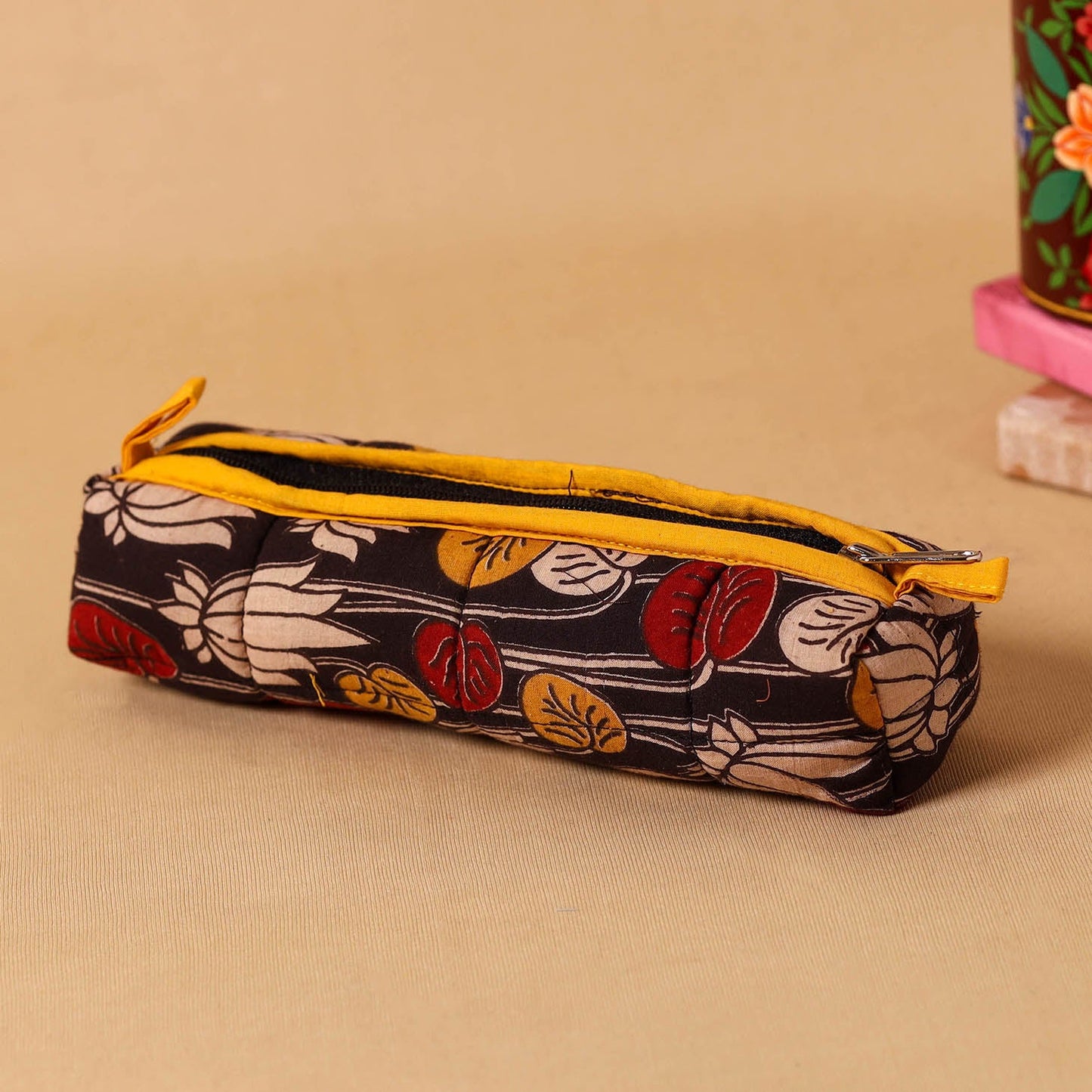 Black Handmade Quilted Cotton Pencil Pouch