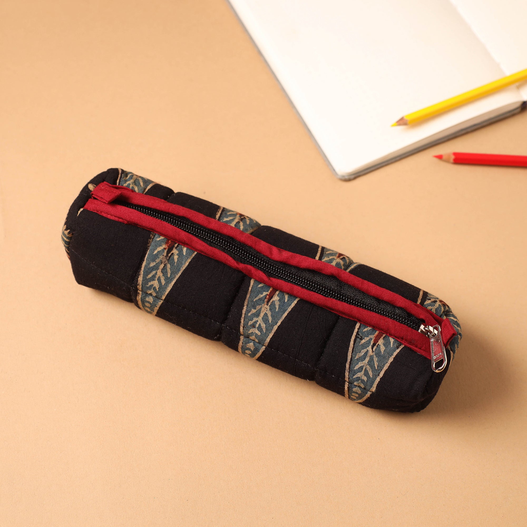 Handmade Quilted Cotton Black Pencil Pouch