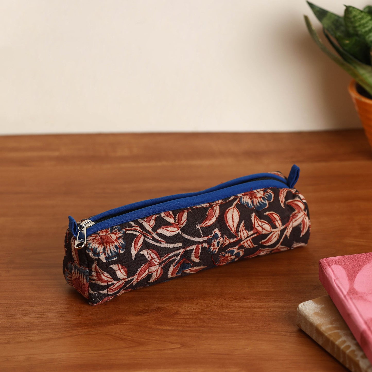 Black Handmade Quilted Cotton Pencil Pouch