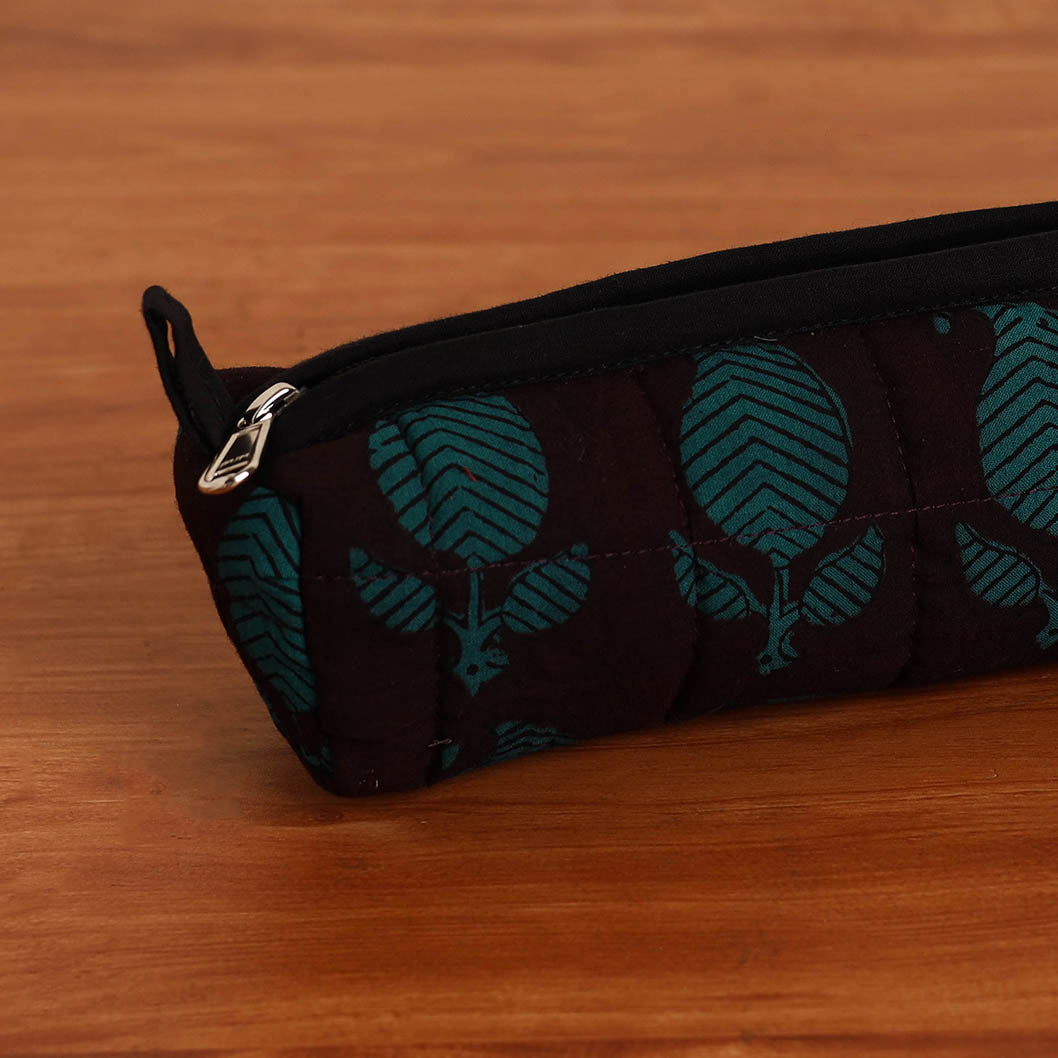 Black Handmade Quilted Cotton Pencil Pouch