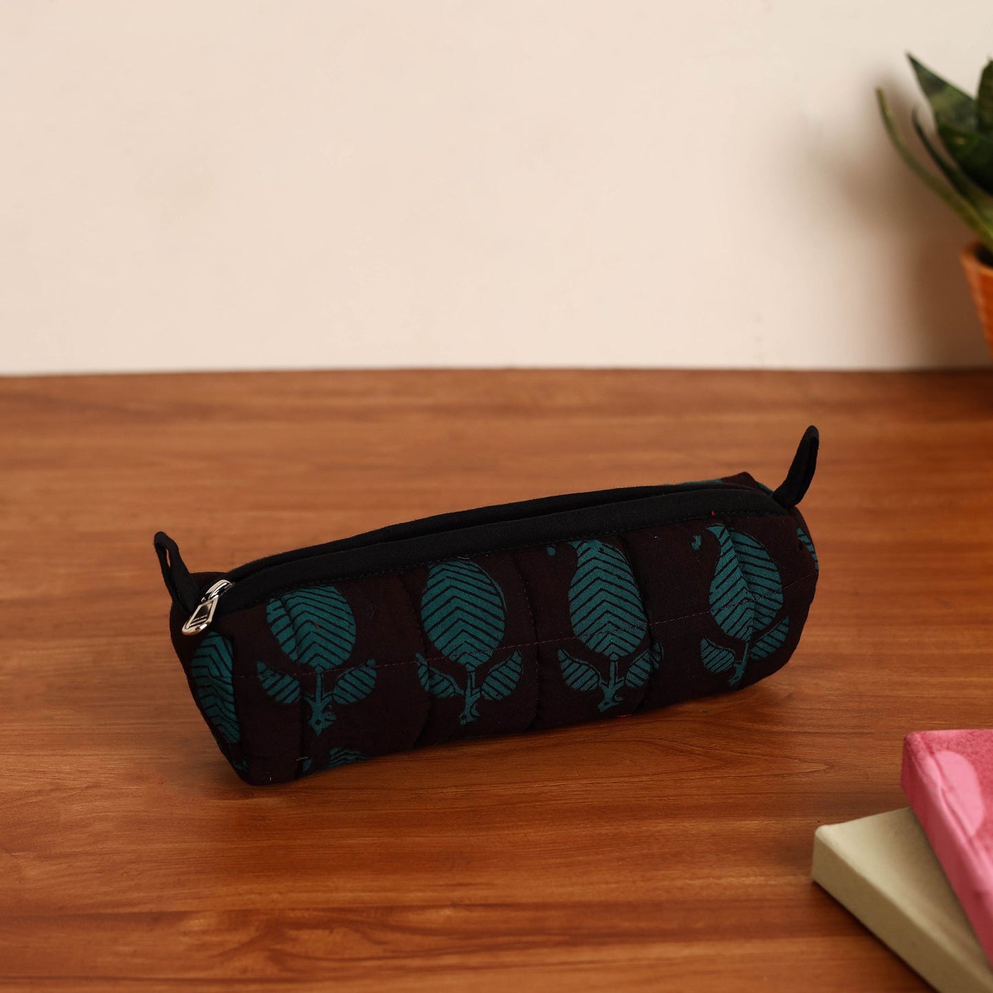 Black Handmade Quilted Cotton Pencil Pouch