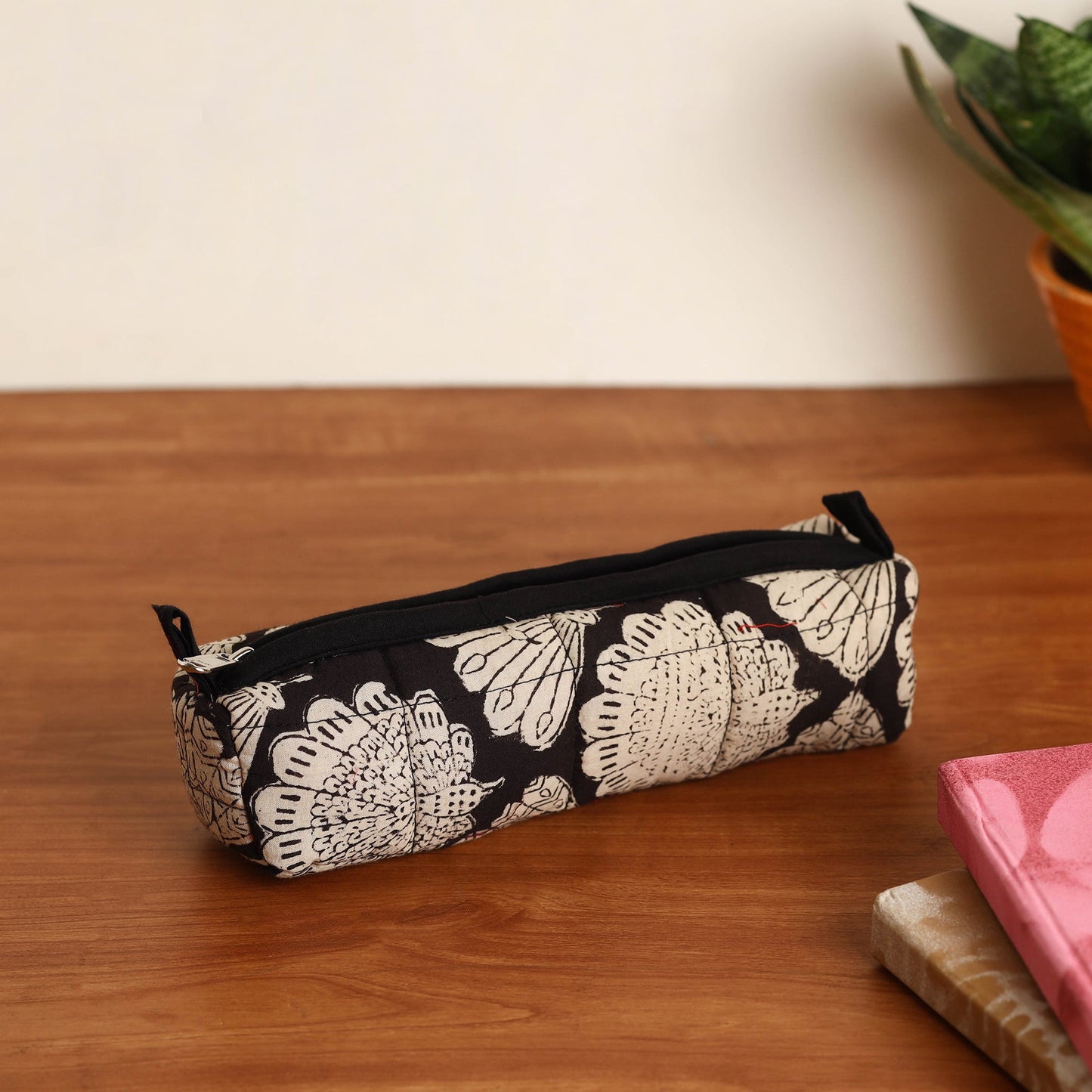 Black Handmade Quilted Cotton Pencil Pouch