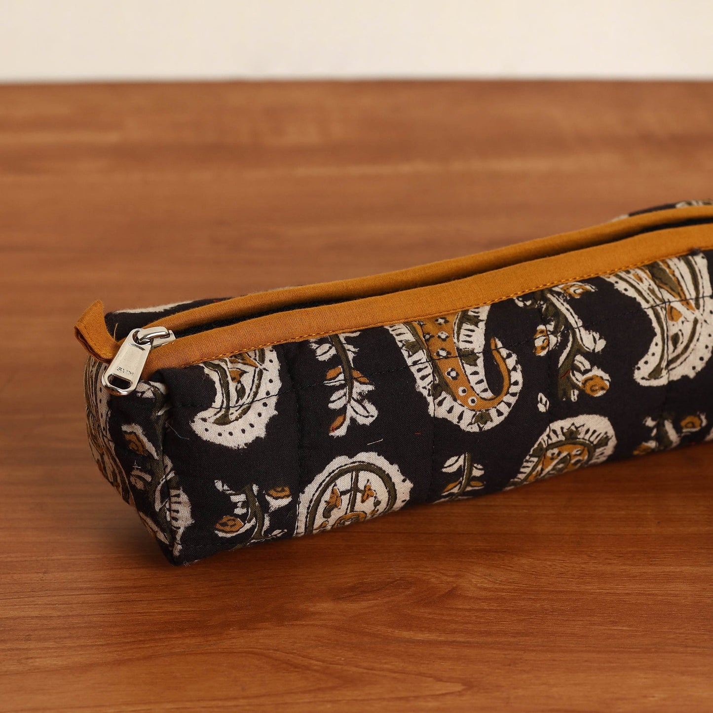 Black Handmade Quilted Cotton Pencil Pouch