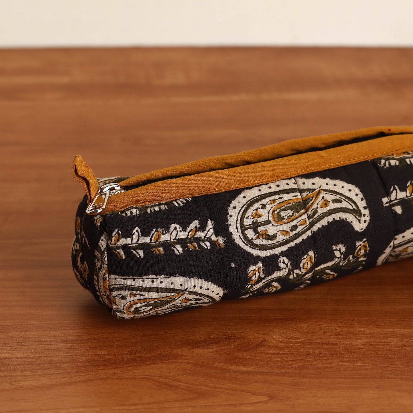 Black Handmade Quilted Cotton Pencil Pouch