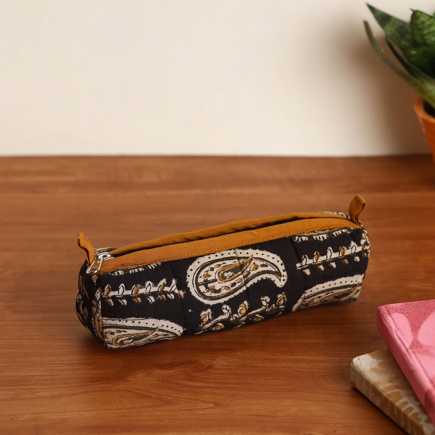 Black Handmade Quilted Cotton Pencil Pouch