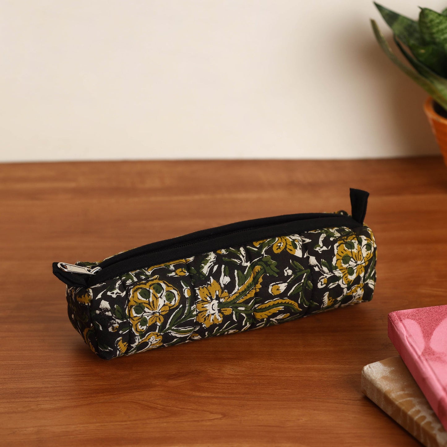 Black Handmade Quilted Cotton Pencil Pouch