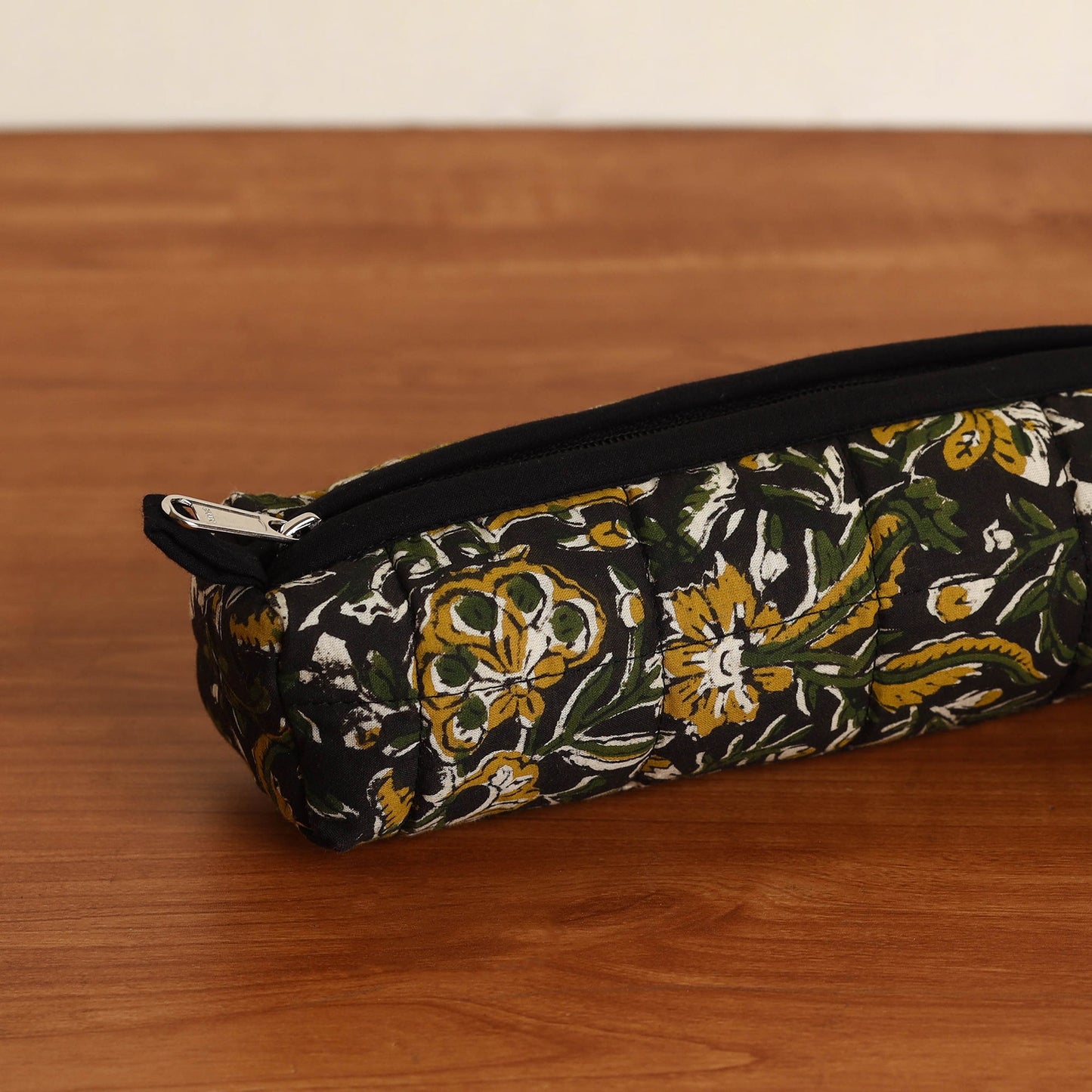 Black Handmade Quilted Cotton Pencil Pouch