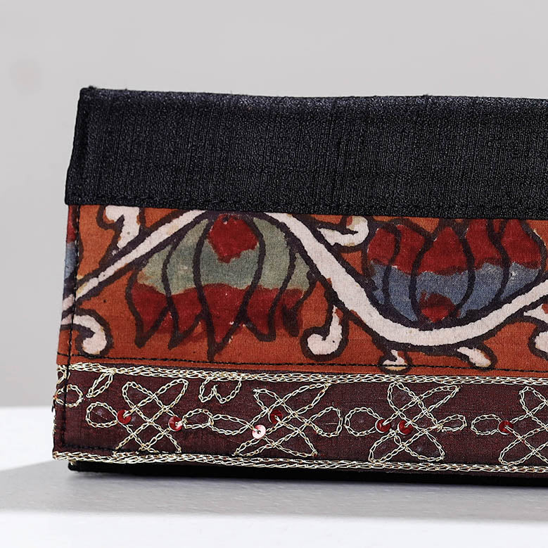 Black Handpainted Kalamkari Ghicha Silk Clutch